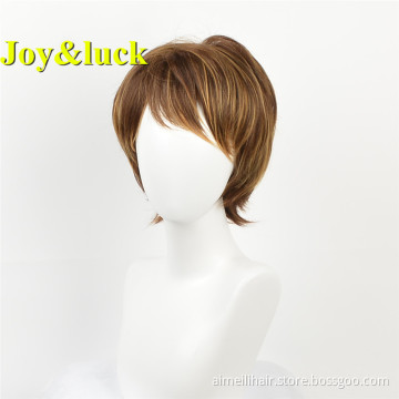 Short Wig for Women Ladies Hair Party  Wholesale Wigs With Bangs Brown Ombre Blonde Natural Short Straight Synthetic Hair Wigs
